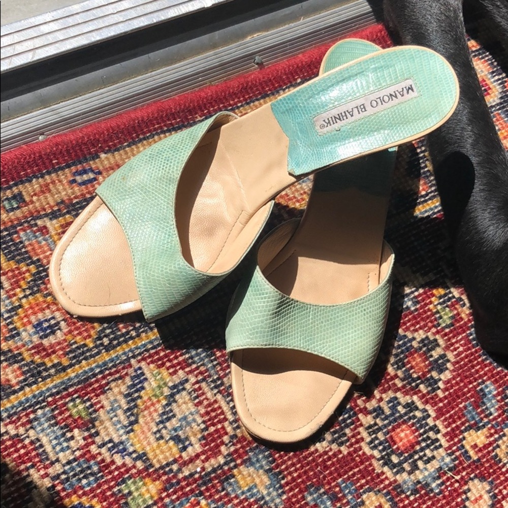 Sea foam Manolo Blahnik snakeskin kitten heels - Picture 4 of 7